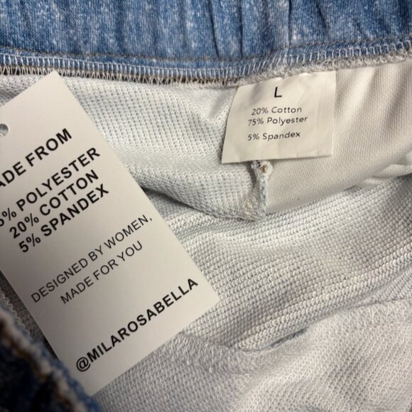 Mila Rosabella Womens Denim Print Pull On Wide Leg Sweatpants Size L Casual NWT - Picture 11 of 14
